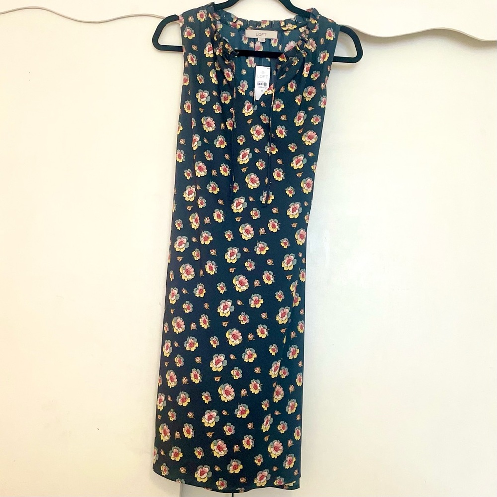 Loft Floral Green Shift Dress